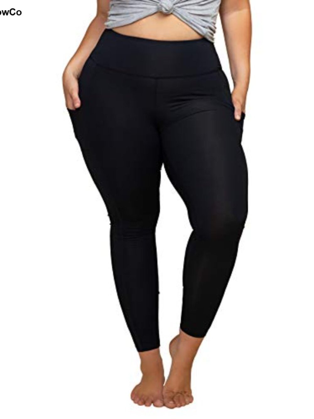 Plus Size High Waist Compression Workout Leggings with Pocket 27" Inseam